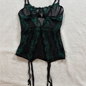 Genhoo Lingerie Medium Black/Green Suspender Retro Whimsigoth Witch Fairy Grunge